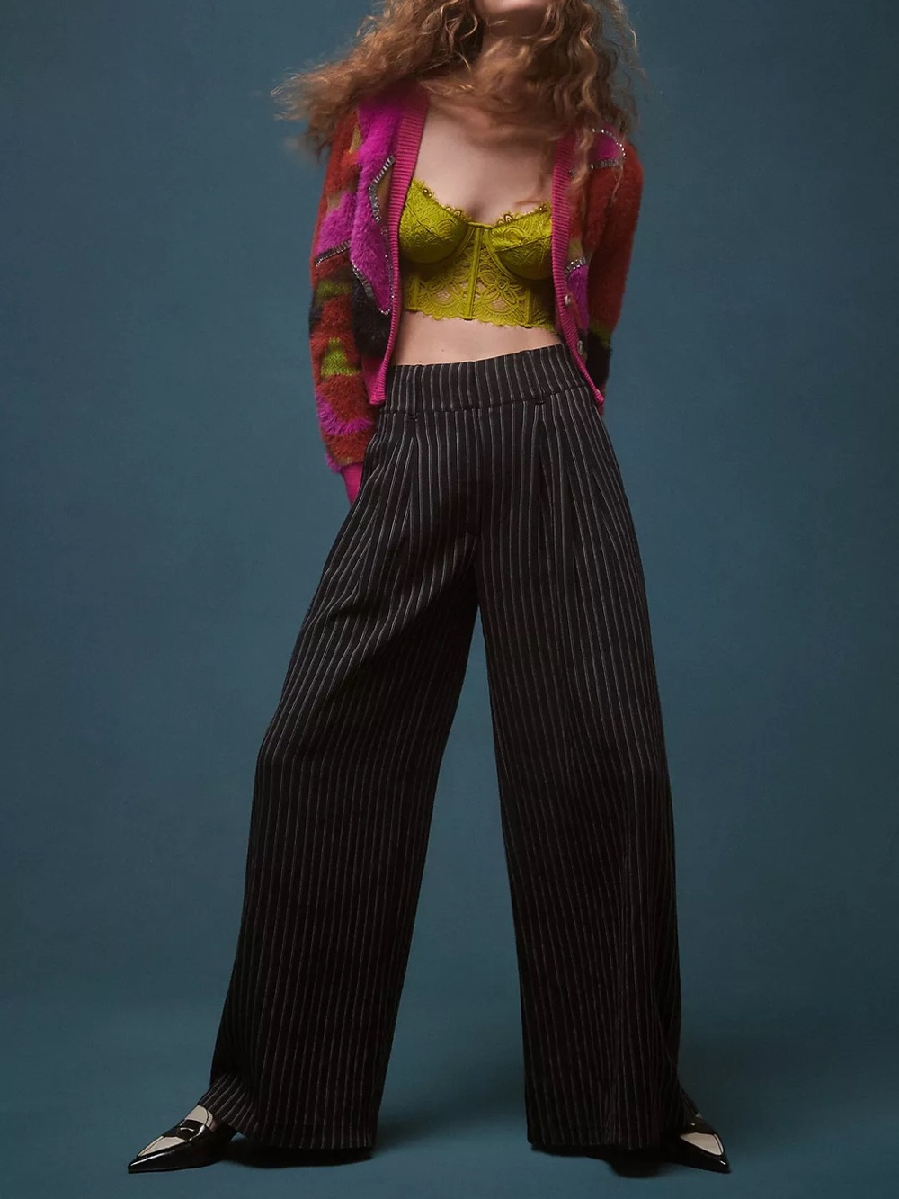 By Anthropologie Pinstripe Wide Leg Trousers Pants High Rise Black Size 14 - Picture 13 of 13